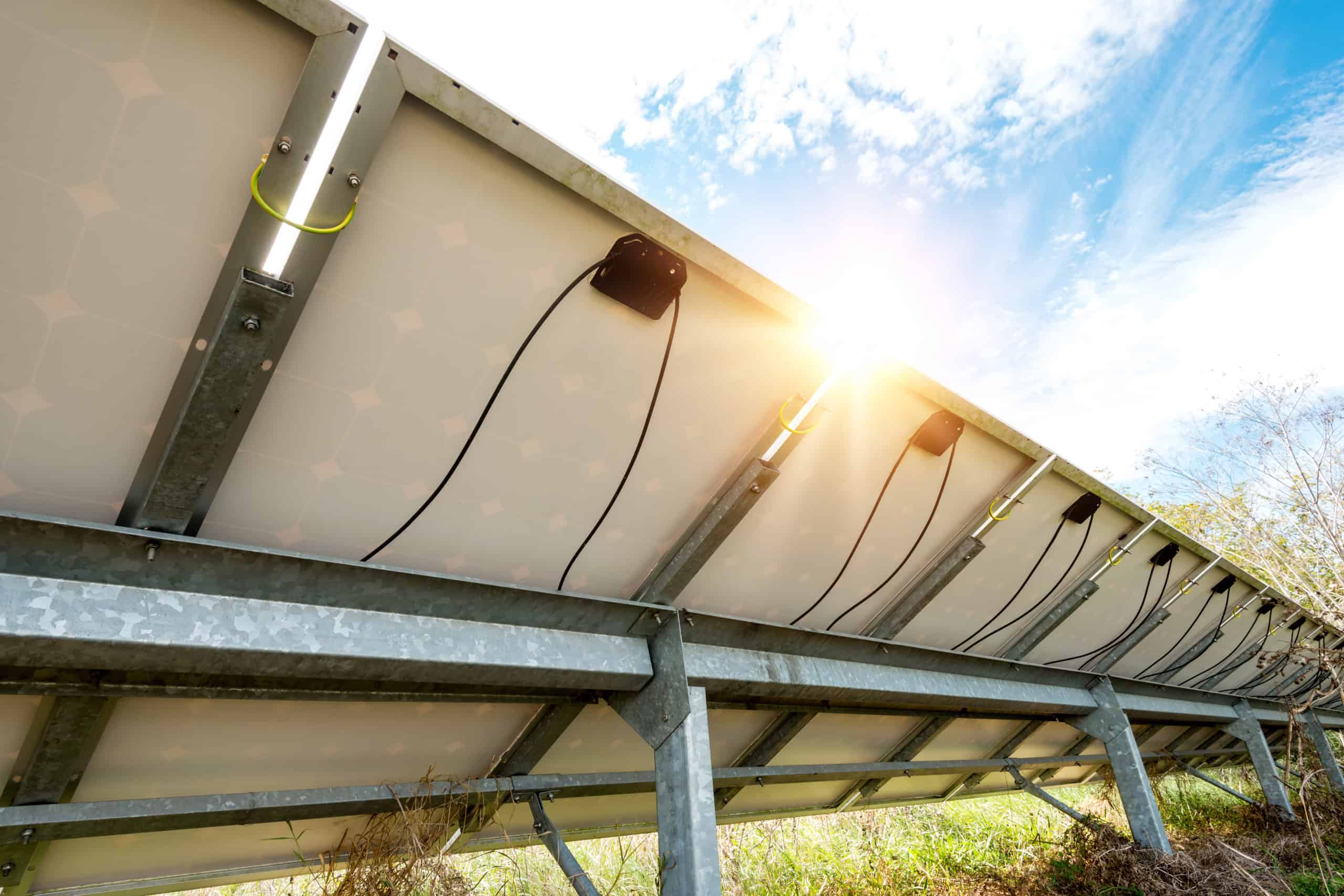 back side view photovoltaics in solar power station back side view photovoltaics in solar power station