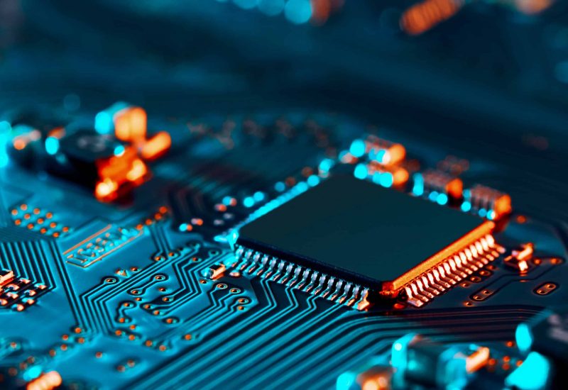 Electronic circuit board close up.