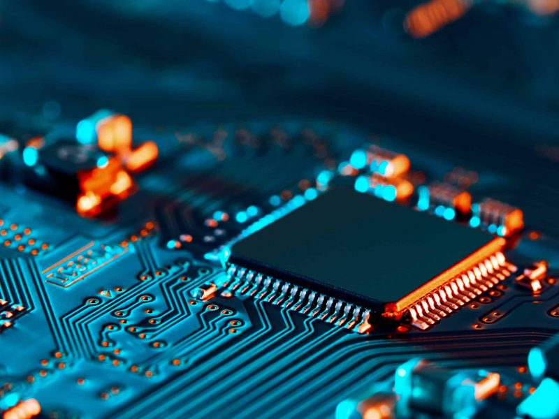 Electronic circuit board close up.